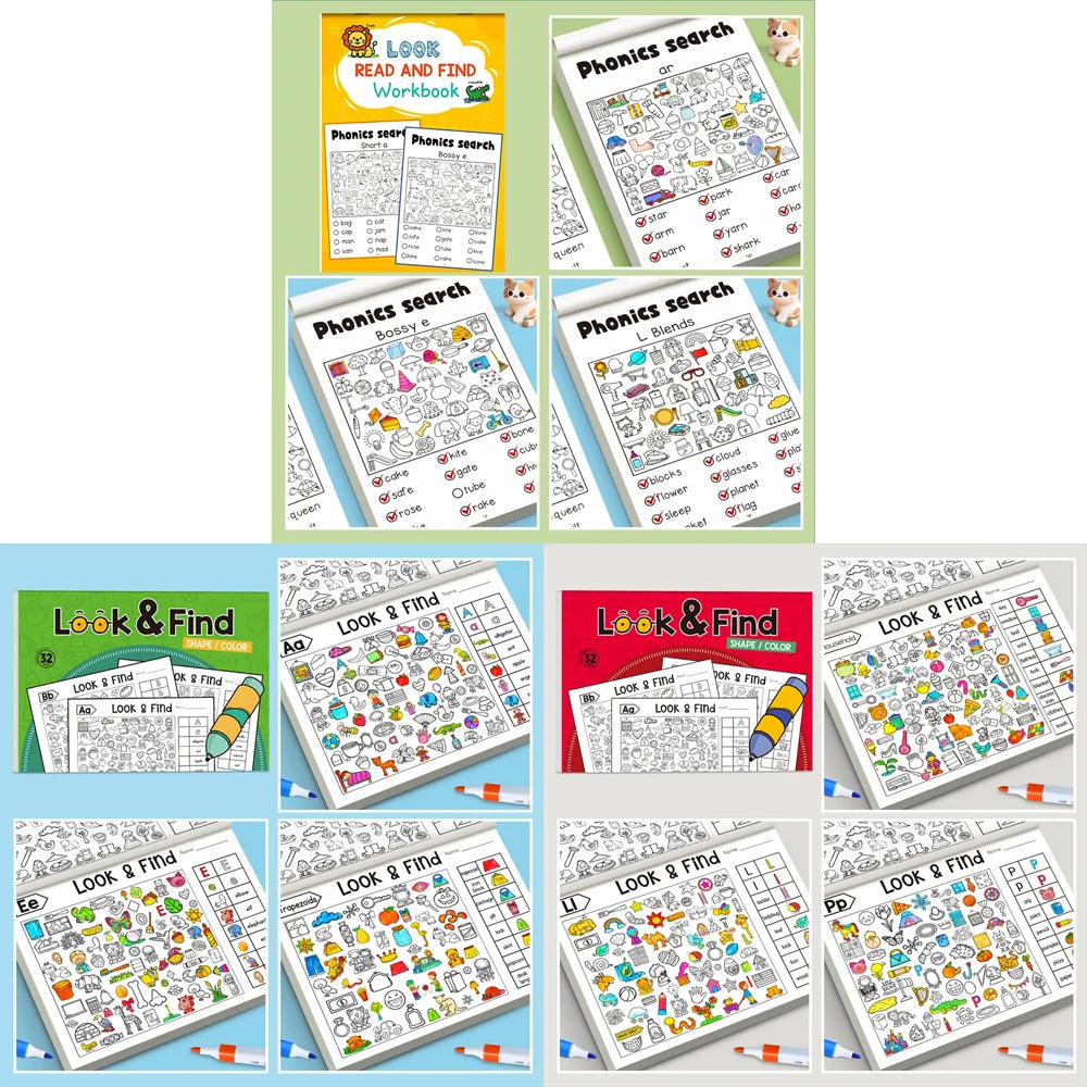 3pcs Cartoon Fun Puzzle Children Coloring Book Look Find Early Kid Education Find Items Observation Focus Enhance Coloring Book - Sun Studio