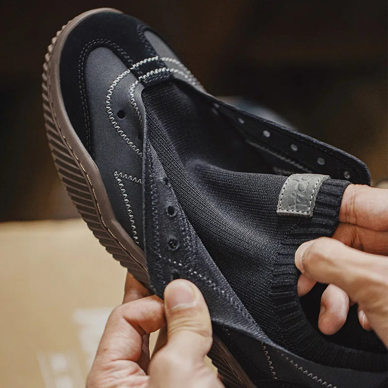 Maden Retro Black Patchwork German Trainers Shoes One-piece Knit Sock Sneakers Lace-Up Casual Men's Summer Sporty Board Shoes - Sun Studio