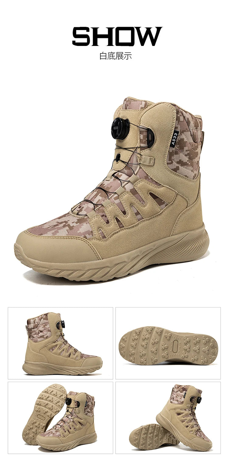 Large Outdoor Training Boots Men's Mountaineering Hiking Boots High Top Rotating Buckle Fashion Camouflage Sports Shoes
