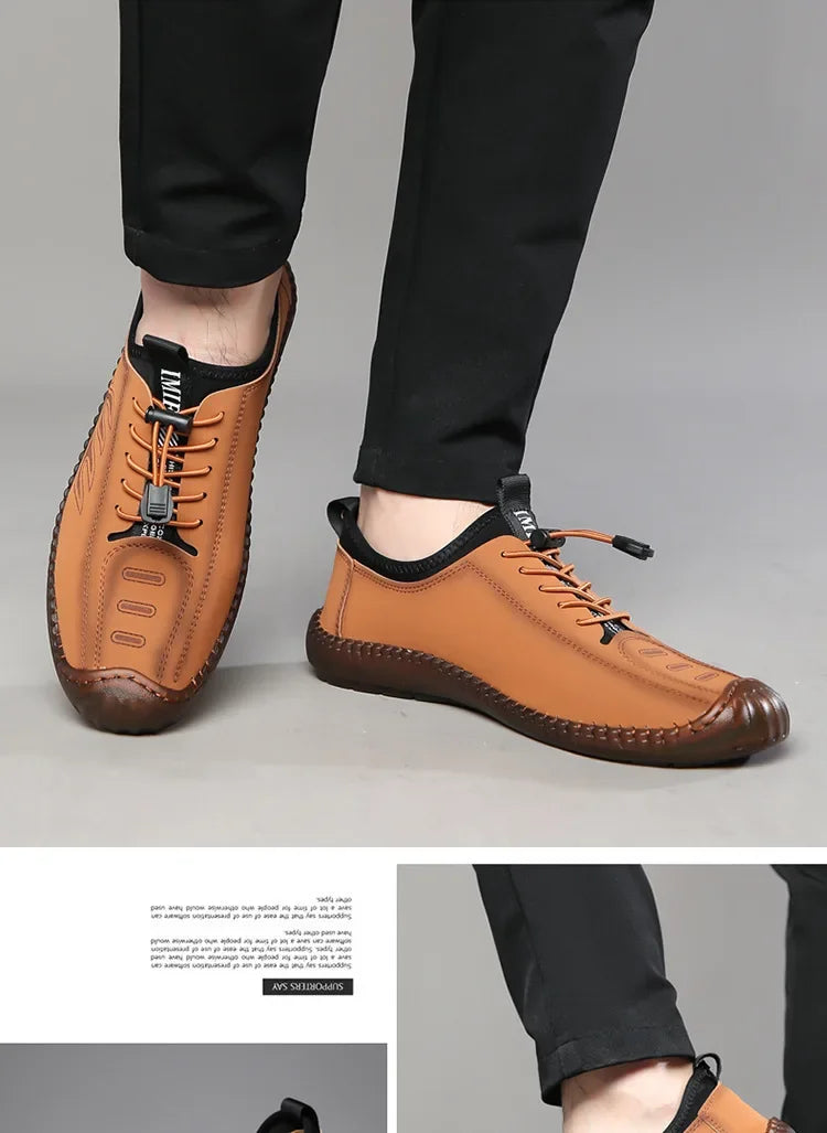 Men's Casual Slip-On Soft Bottom Breathable Beans Shoes Fashionable Spring Autumn Wear Resistant Microfiber Leather Shoes - Sun Studio
