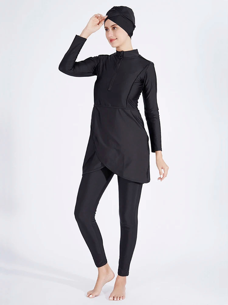 3PCS/Set Muslim Burkini Femmes Swimwear Long Islamic Swimwear Modest Swimsuit Women Swimsuit Ruffle Edge Design - Sun Studio
