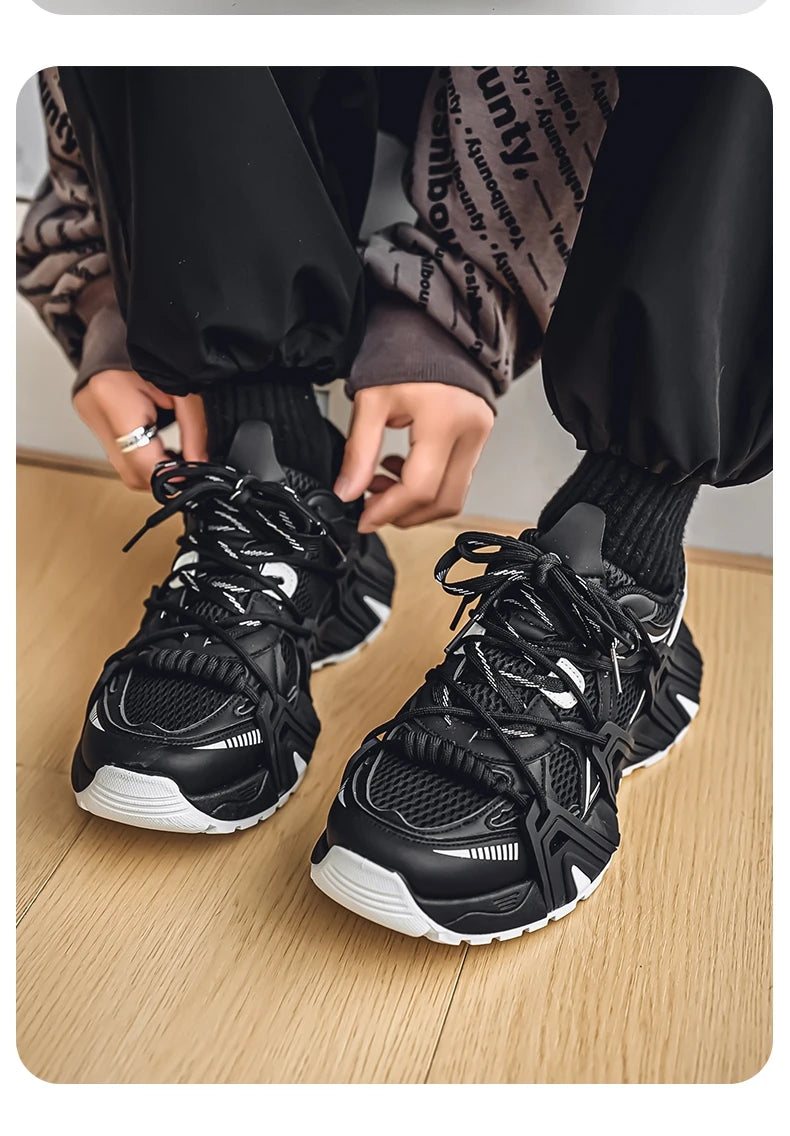 Men's Lace Up Street Sneakers Niche Thick Splicing Mixed Color Sports Shoes Arrival Vulcanization Shoes Punk Breathable Women - Sun Studio