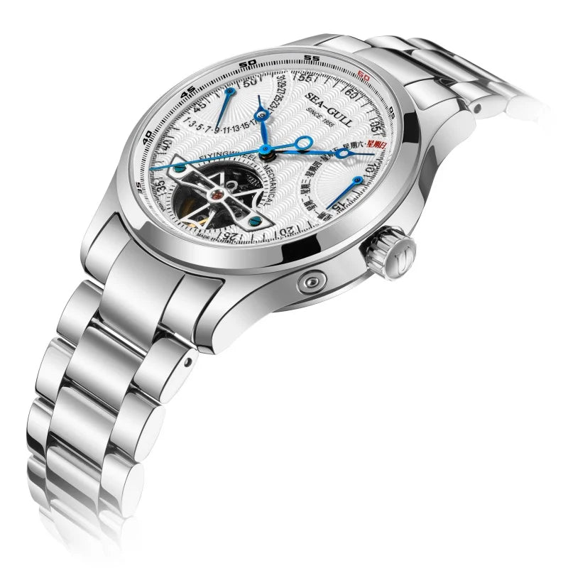 Sea-Gull Mechanical Men's Watch Hollow Flywheel Automatic Watch Multifunction 316L Stainless Steel Calendar Brand Watches M160S - Sun Studio