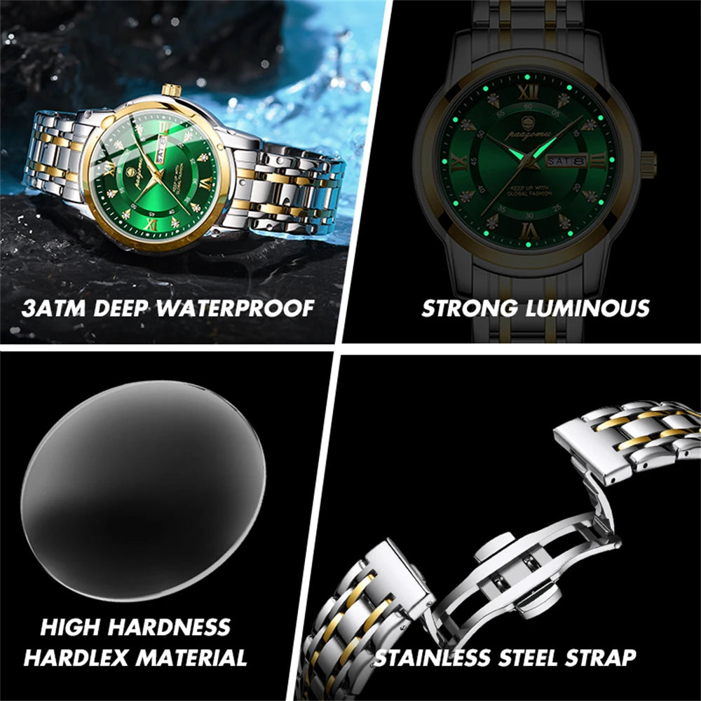 PAAZOMU Classic Casual Quartz Watch Men Women Waterproof Luminous Dial Business Dress Wristwatch Comfortable Watches Male+Box - Sun Studio
