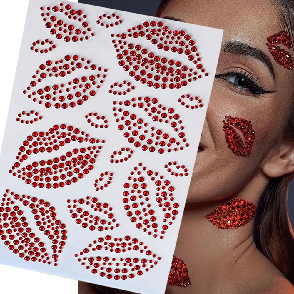 1sheet 900pcs Rainbow Face Glittle Gem Stickers Stick-On Facial Tattoo Eye Rhinestone Jewels 3/4/5mm Mix Wedding Party Make Up - Sun Studio