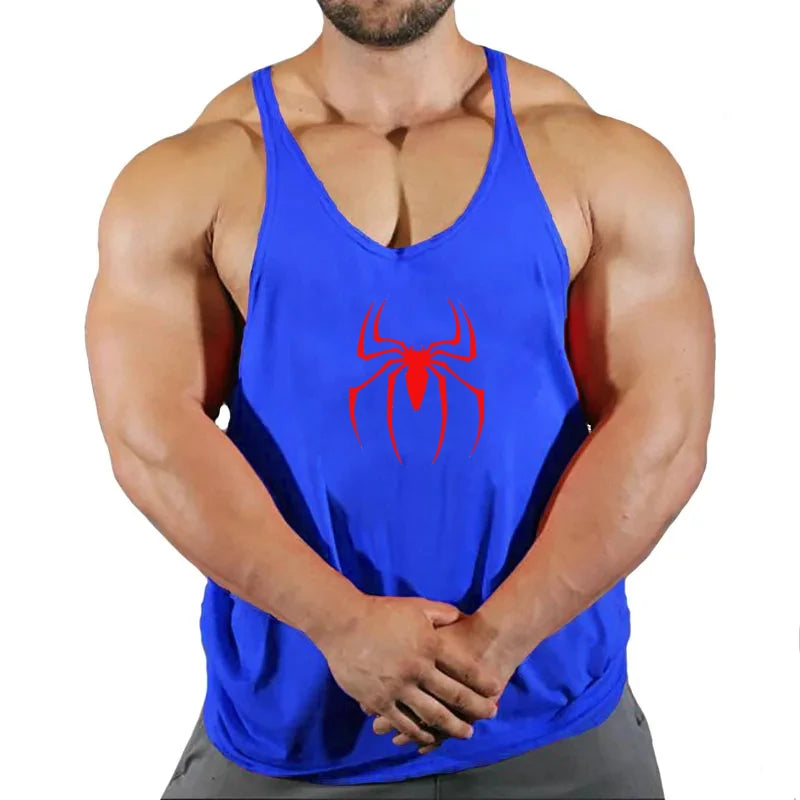 Spider Print Fitness Tank Top Fitness Shirt Muscle Men's Single Tank Top Men's Sleeveless Sweatshirt Men's Tops Fitness Clothing - Sun Studio