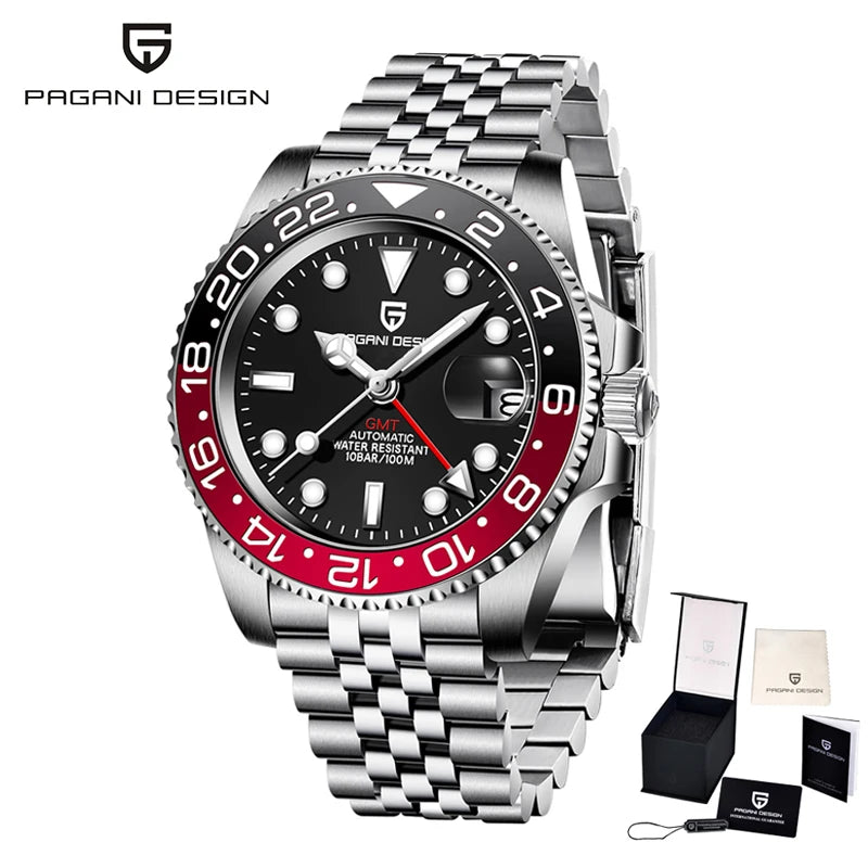 PAGANI DESIGN PD-1662 Luxury GMT Men Mechanical Wristwatch Sapphire Glass Stainless Steel 100M Waterproof Automatic Watches - Sun Studio