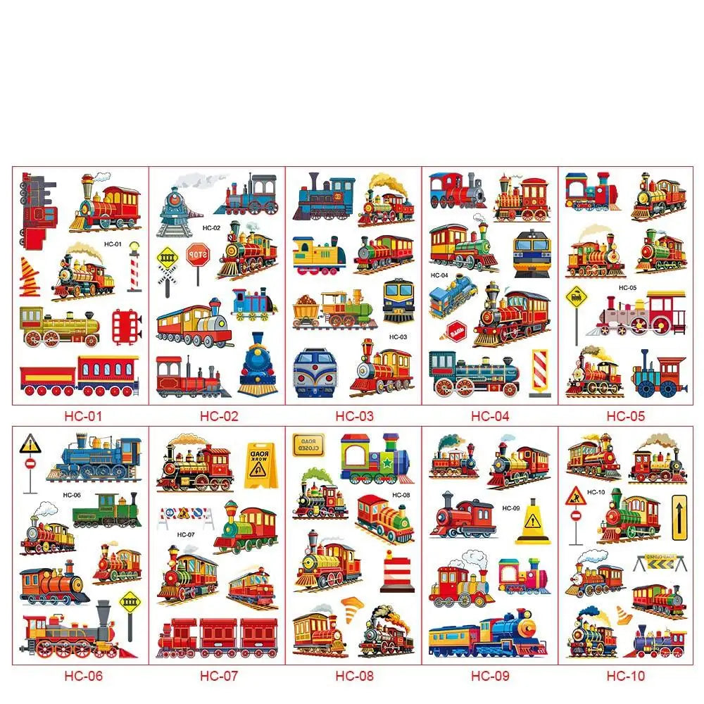 10pcs Cartoon Fire Truck Garbage Truck Temporary Tattoos Sticker Police Tattoos For Girls Boys Birthday Party Supplies Stickers - Sun Studio