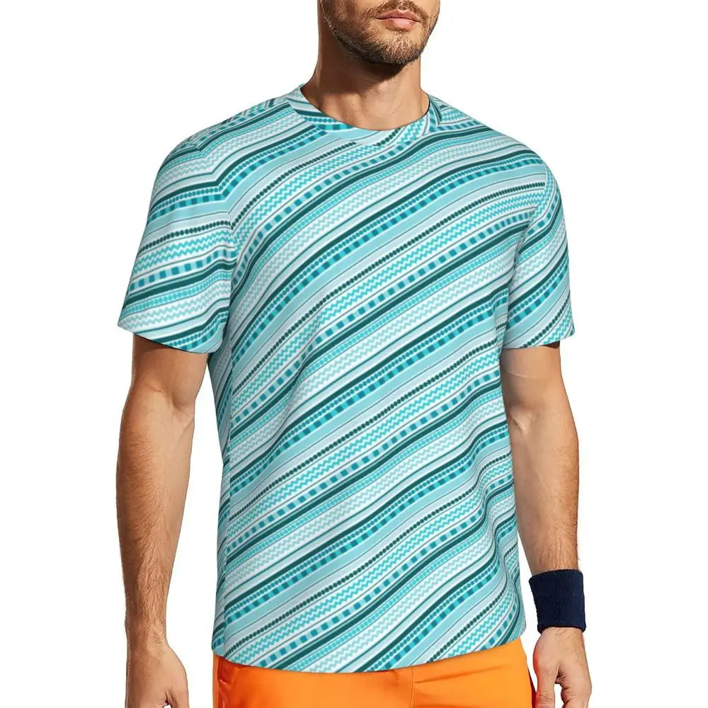 Gym T Shirt For Mens Retro Dots And Stripes T Shirts Fashion Blue Line Design Summer Tees O Neck Basic Graphic Clothes Plus Size - Sun Studio