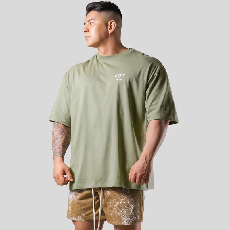 Gym Fitness Shirt Men Running Sport Loose T-shirt Short Sleeve Cotton Tee Tops Summer Male Bodybuilding Training Workout Apparel - Sun Studio