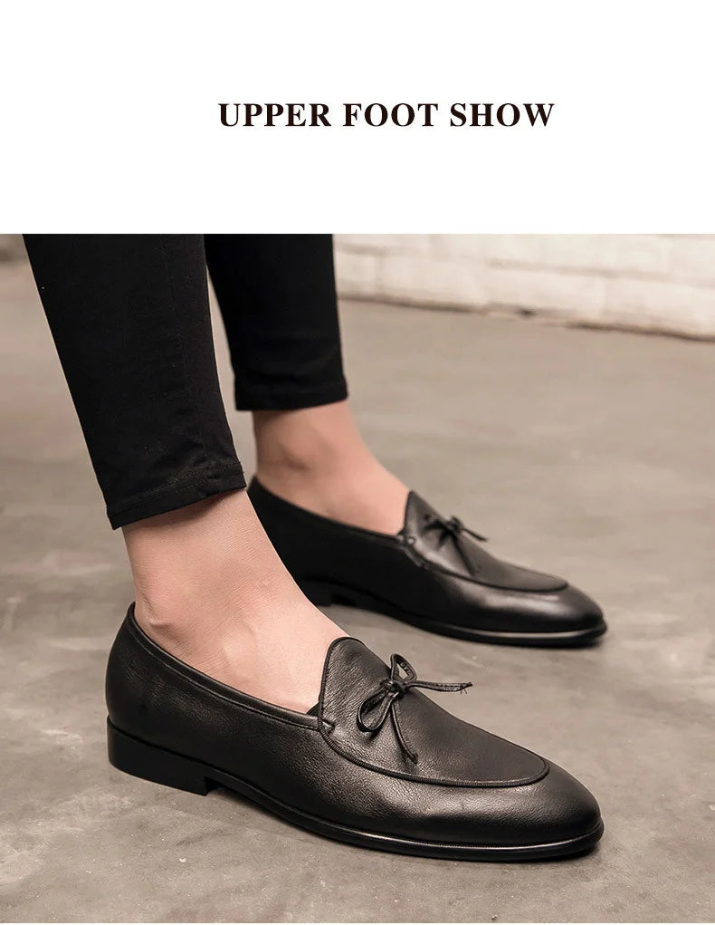 Genuine Leather Men Loafers Handmade Square Toe Butterfly-knot  Solid Handmade  Zapatos De Vestir Hombre - Sun Studio