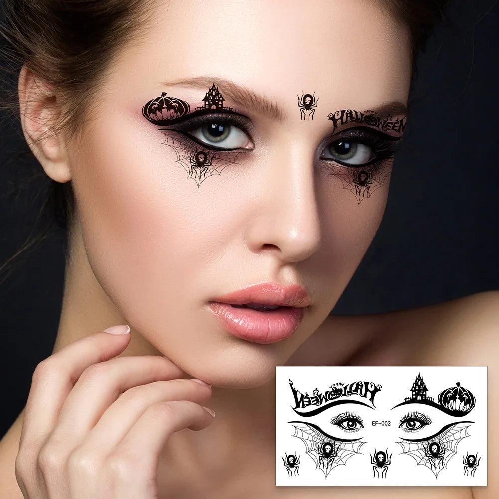 10pcs/set Halloween Horror Pumpkin Spider Face Temporary Tattoo Sticker Fake Tattoos Stickers Waterproof For Party Gift - Sun Studio