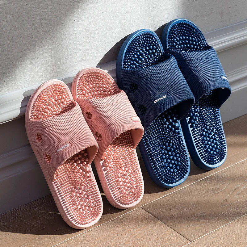 Women Men Foot Massage Slippers Indoor Bathroom Non-slip Soft Slides Comfort Flats Couples Home Relief Feet Health Care Shoes - Sun Studio