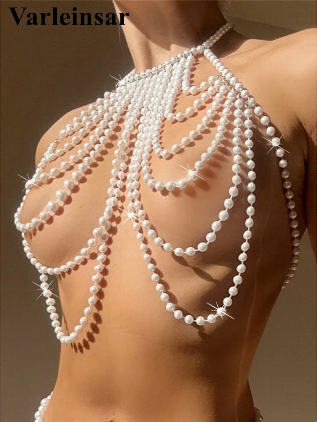 Luxury Pearls Halter See Through Bikini Top Female Swimsuit Women Swimwear Bather Bathing Suit Swim Hollow Out Beach Top V5407 - Sun Studio