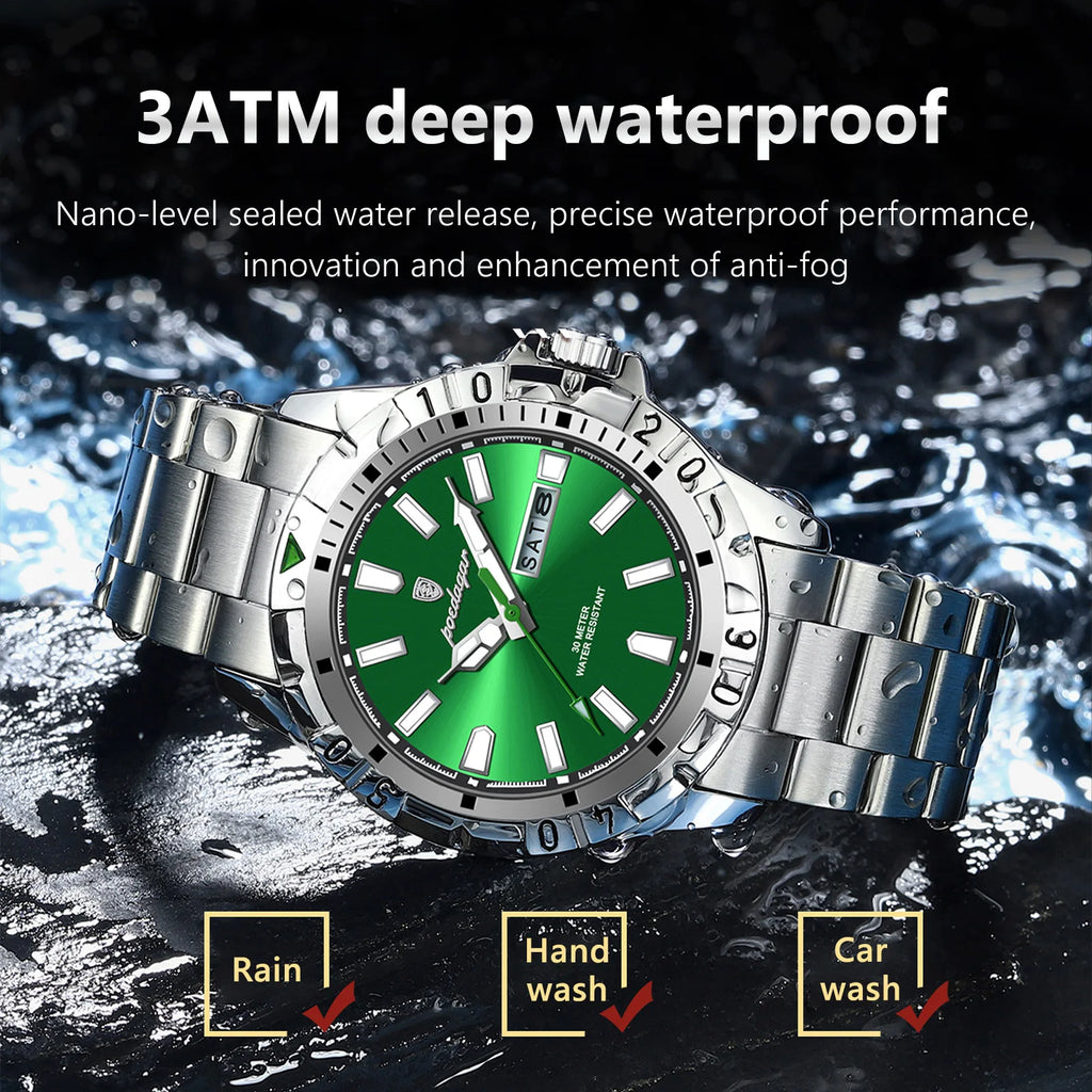 POEDAGAR Luxury Man Watch Waterproof Luminous Date Week Men Watch Casual Male Clock Stainless Steel Sports Men's Quartz Watches - Sun Studio