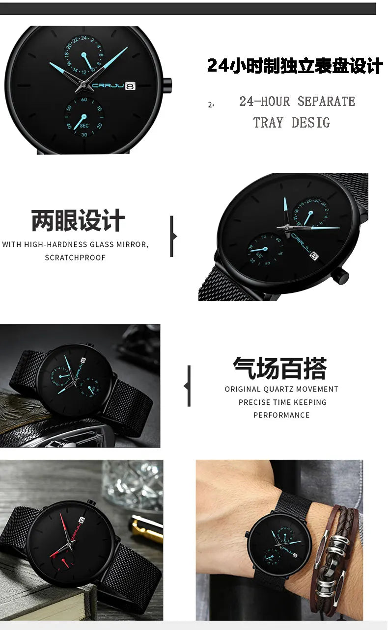 Men Watches Luxury Brand Date Calendar Watches Men Stainless Steel Mesh Watch For Mens Casual Quartz Watch Relogio Masculino Hot - Sun Studio