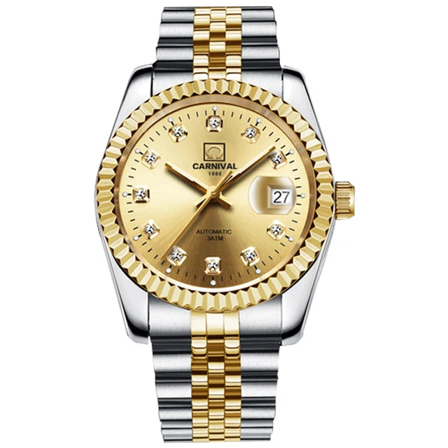 Switzerland CARNIVAL Luxury Brand Automatic Mechanical Women's Watches Sapphire 18K Gold Diamond Waterproof Luminous Clock C8205 - Sun Studio