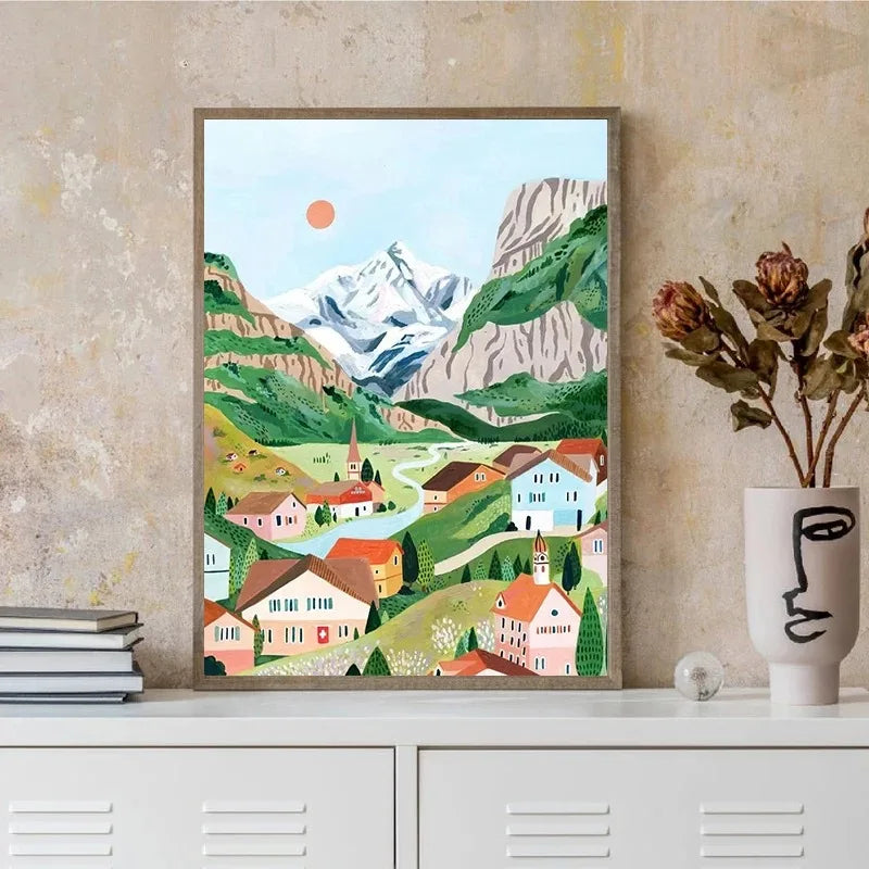Holland Tulips Poster Santorini Positano Italy Amsterdam Travel City Poster Wall Art Canvas Painting Prints Europe Home Decor - Sun Studio