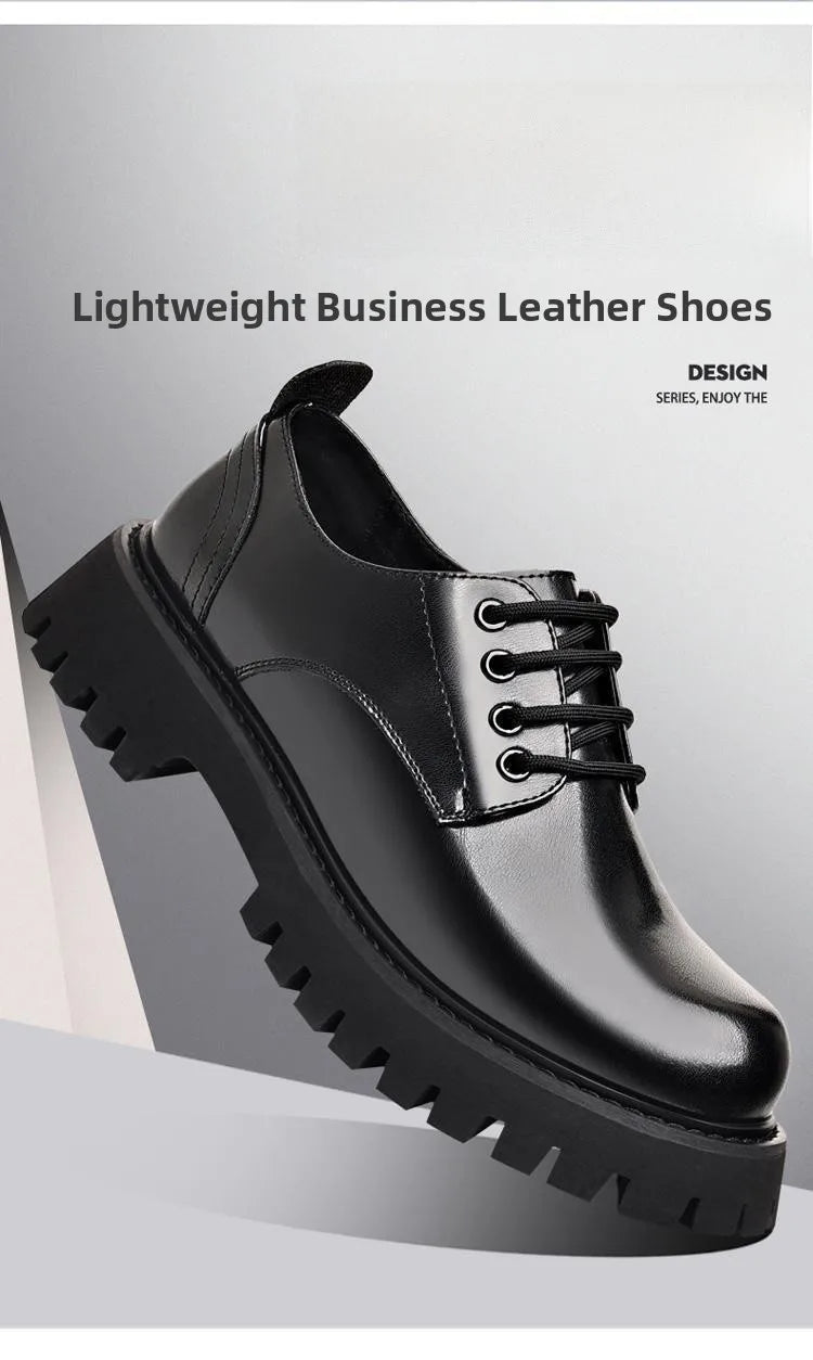 Genuine Soft Leather Men's Shoes 5cm Heightening Thick Bottom Anti-slip Waterproof Casual Black Formal Shoes Autumn Season - Sun Studio