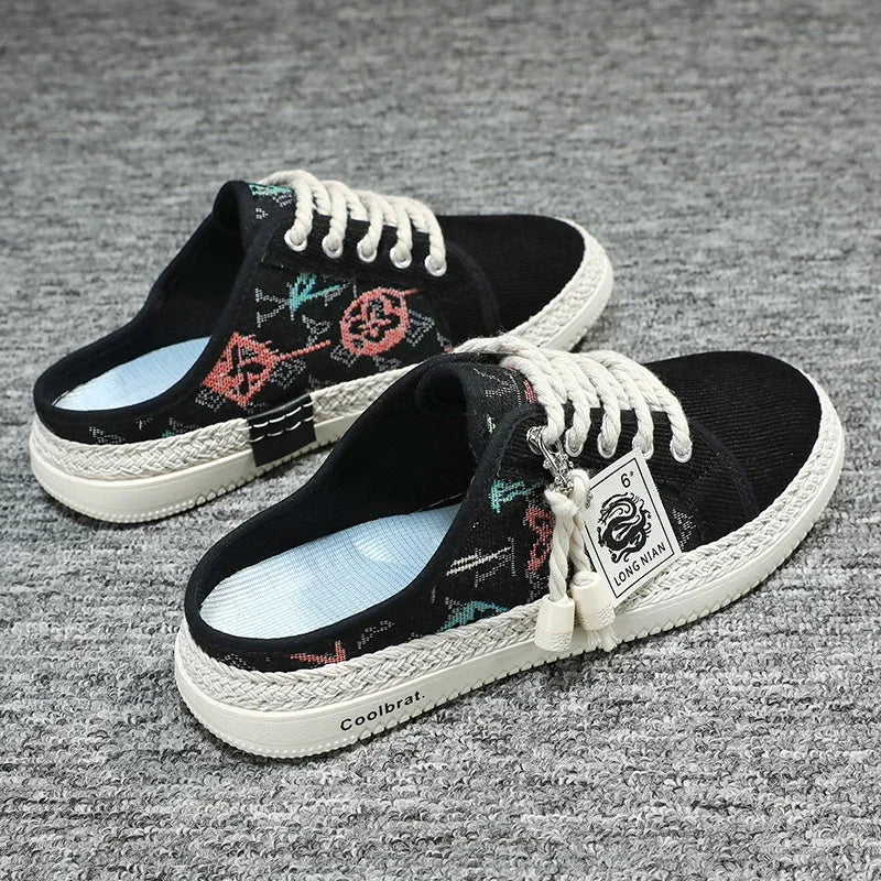 Summer New Canvas Men's Casual Shoes Men Half Slippers Breathable Walking Sneakers Comfortable Non-slip Male Flats Lazy Shoes - Sun Studio