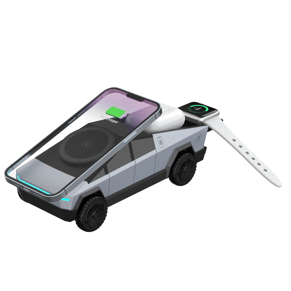 New Cybertruck Multifunctional 3-in-1 Wireless Charger Desktop Qi2 Charger for IPhone (15W),Iwatch (5W), Airpods (2.5W) Charging - Sun Studio