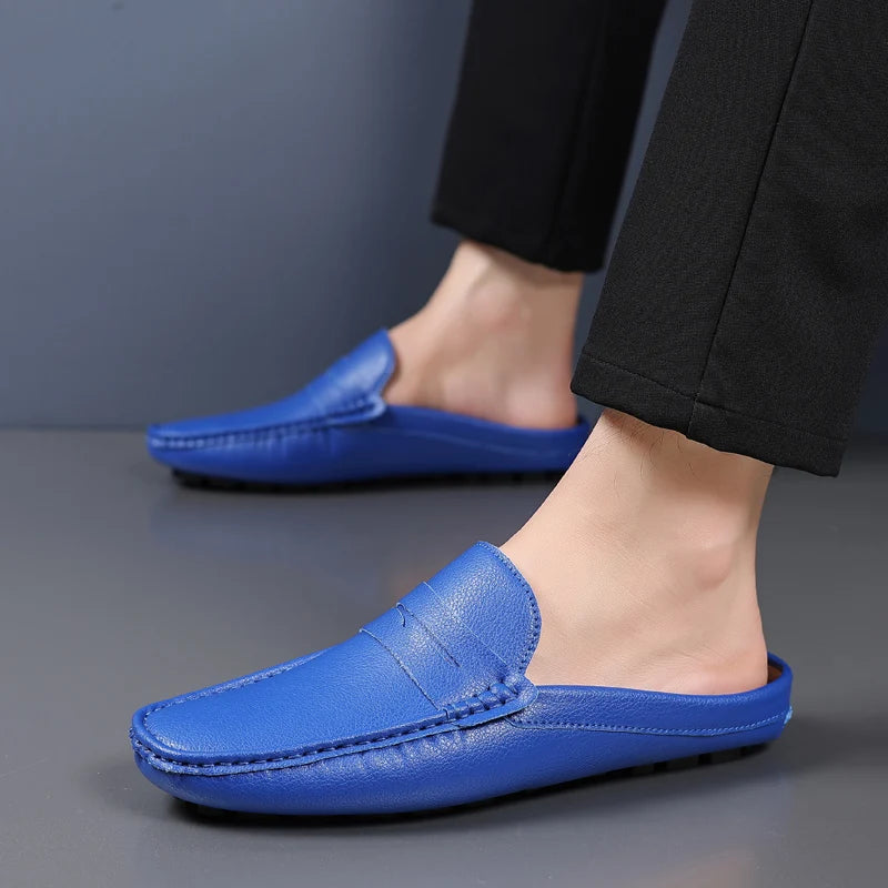 YRZL Loafers Summer Slip on Half Shoes for Men PU Leather Slippers Casual Breathable Comfy Loafers Moccasins Casual Shoes Men