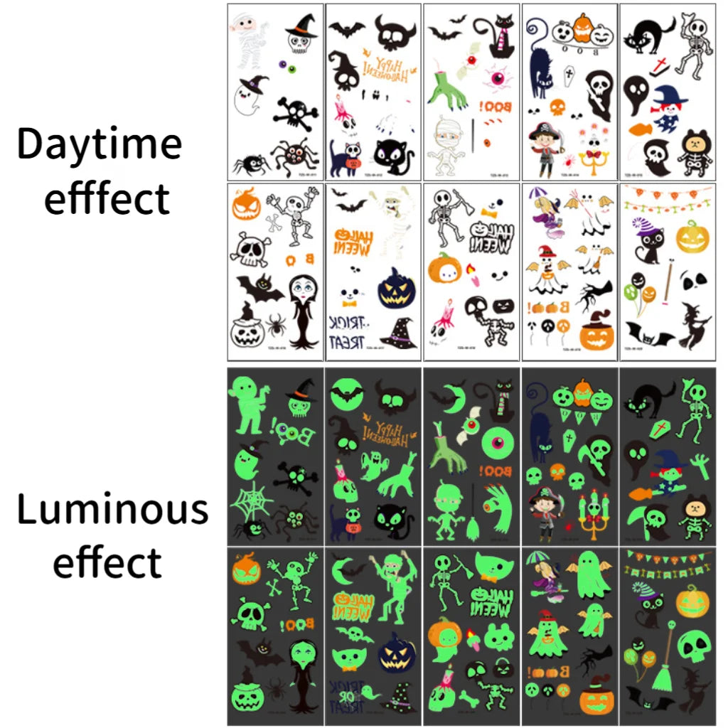 Halloween Party Tattoo Stickers Luminous Stickers Temporary Waterproof Stickers for Face Body Tattoo Boys Halloween Party Decors - Sun Studio