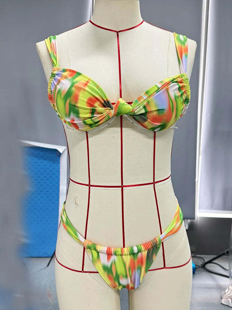 Tie Dye Bikinis Print Swimwear Swimsuit Women Sexy Bathing Suit Bandage Biquini 2-Pieces Beachwear 2024 Summer - Sun Studio