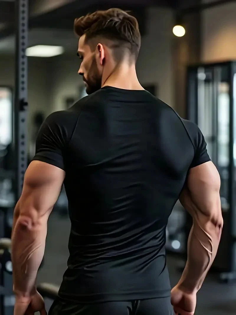 Gym Hub Printed Men's Compression T-Shirt Gym Workout Sport Quick Dry Tight Shirts Outdoor Training Fitness Elasticity Tops Tee - Sun Studio