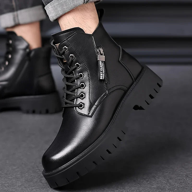 Autumn winter classic warm snow boots men's thick soles non-slip work boots men's outdoor casual shoes big head leather shoes - Sun Studio