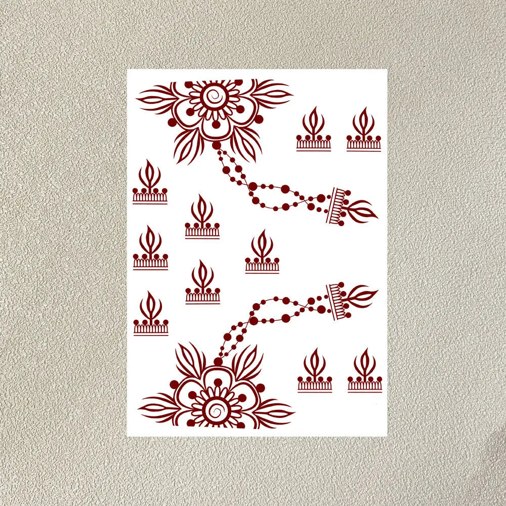 Wasserdichtes Blumen Hand Tattoo für Frauen Maroon Henna Tattoo Aufkleber für Hand Finger Körperkunst Einweg Fake Tattoo Festival