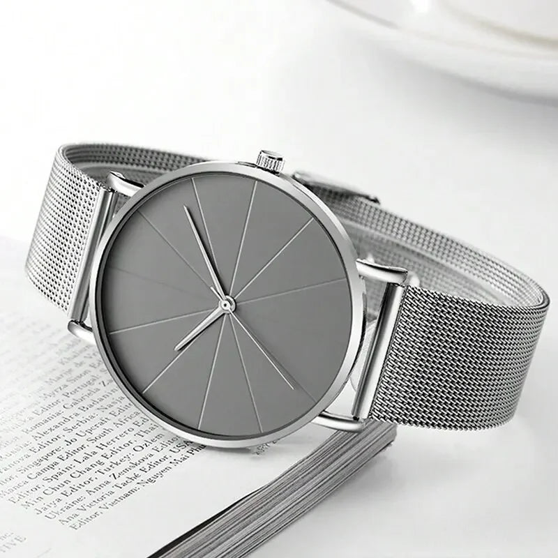 Mens Fashion Business Quartz Wristwatch Fashion Calendar Men Watch Stainless Steel Mesh Belt Men Luxury Silver Bracelet Watches - Sun Studio