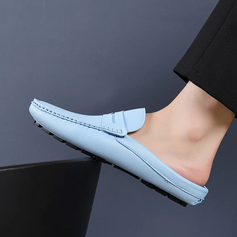 YRZL Loafers Summer Slip on Half Shoes for Men PU Leather Slippers Casual Breathable Comfy Loafers Moccasins Casual Shoes Men