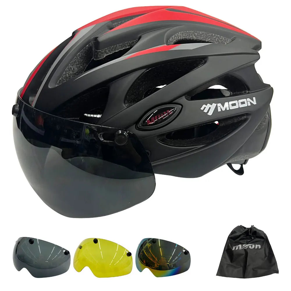 Lightweight Cycling Safety Helmet Outdoor Motorcycle Bicycle Helmet With Removable Visor Glasses MTB Mountain Road Bike Helmet - Sun Studio