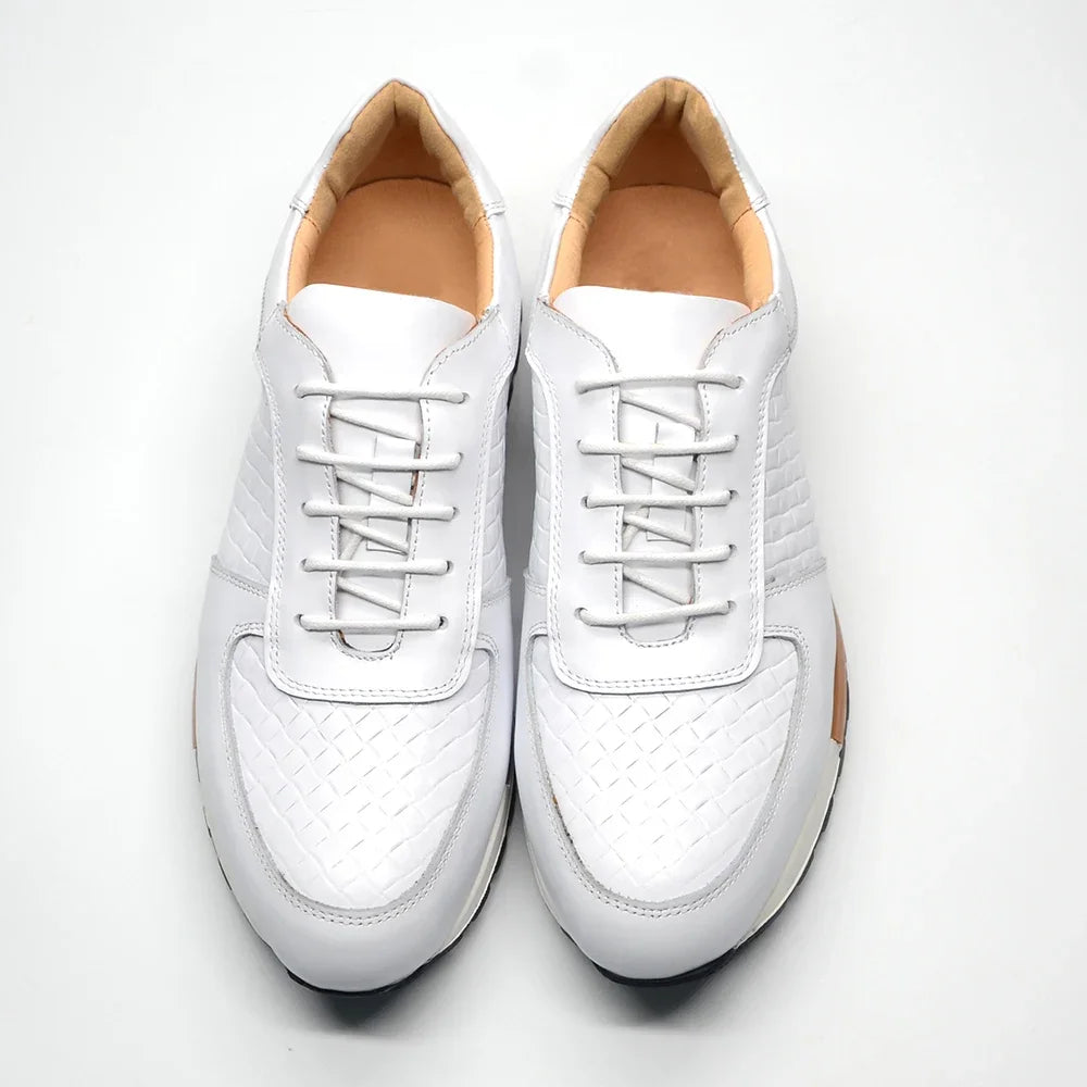 4 Colors Genuine Leather Man Luxury Sneakers Plaid Weave Pattern Lace-up Men Casual White Oxford Shoes Deals Spring Autumn 2024