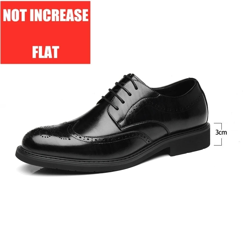 Men's Dress Brogues Elevator Shoes Platform Breathable Casual Business Luxury Genuine Leather Heightening Shoes 6 8CM Taller Man - Sun Studio
