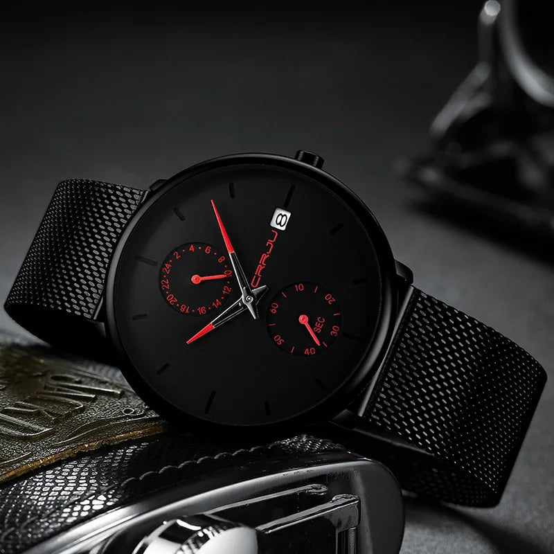 Men Watches Luxury Brand Date Calendar Watches Men Stainless Steel Mesh Watch For Mens Casual Quartz Watch Relogio Masculino Hot - Sun Studio