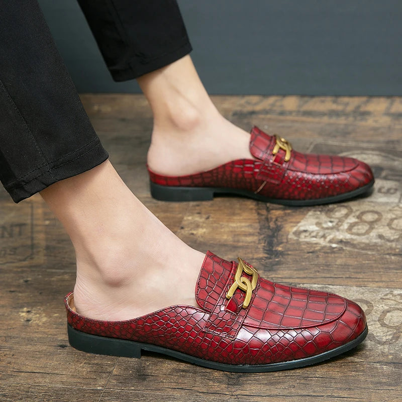 100% Genuine Leather Black Men’s Half Shoes For Men Shoes Mules Casual Designer Shoes Fashion Loafers Luxury Black Slippers 2022 - Sun Studio