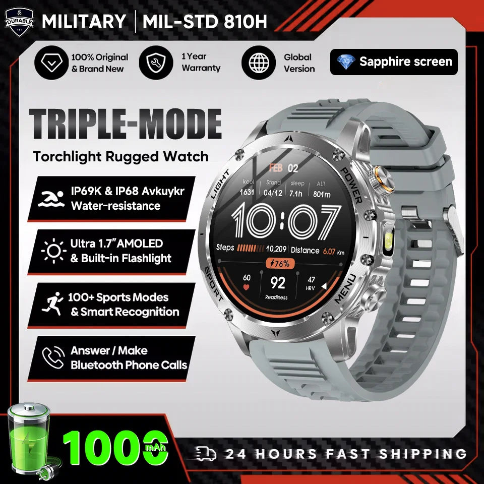 New Men Military Outdoor 1000mAh Battery Smart Watch GPS NFC Watches 3ATM Waterproof Swim 1.7-inch HD Bluetooth Call Smartwatch - Sun Studio