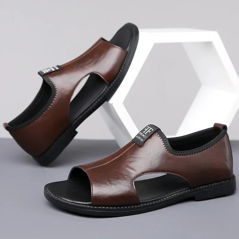 Sandals for Men Brand Casual Shoes Outdoor Fashion Men's Slippers Comfortable Beach Shoes High Quality Leather Man Flat 2025 - Sun Studio