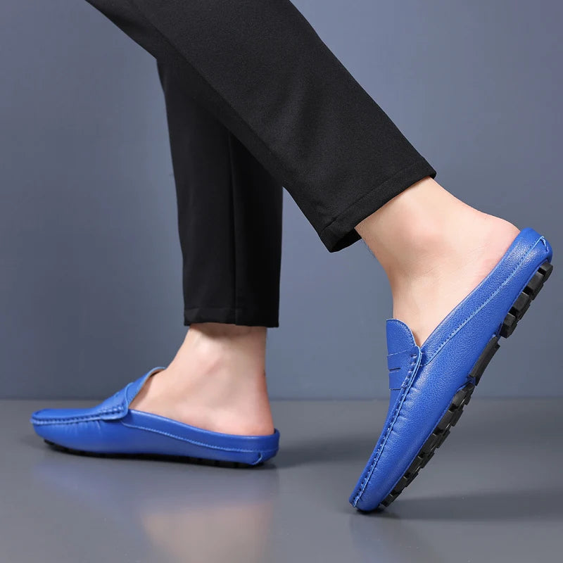 YRZL Loafers Summer Slip on Half Shoes for Men PU Leather Slippers Casual Breathable Comfy Loafers Moccasins Casual Shoes Men