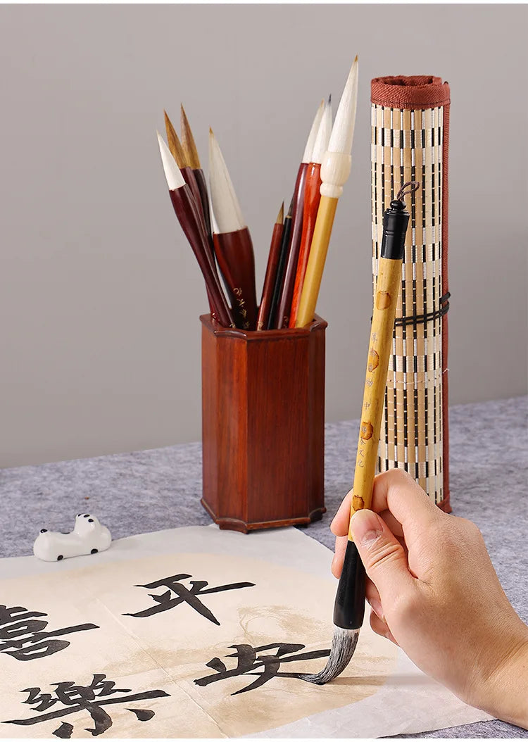 7/11Pcs Chinese Calligraphy Brush Set Kanji Japanese Sumi Painting Drawing Artist Writing Brushes With Roll-up Bamboo Pen Bag - Sun Studio