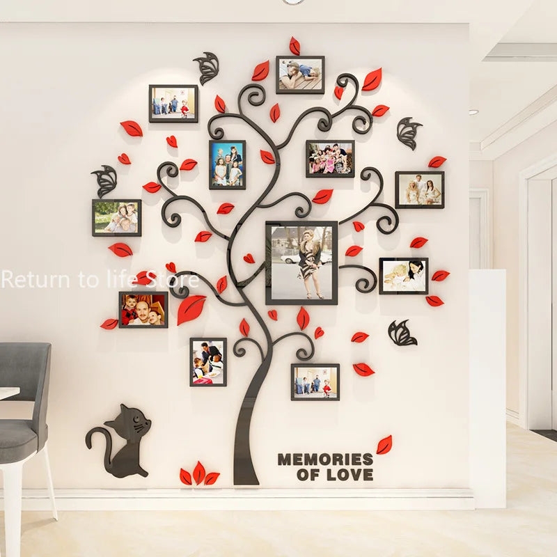 3D Acrylic Sticker Tree  Mirror Wall Decals DIY Photo Frame Family Photo for Living Room Art Home Decor picture frames wall - Sun Studio