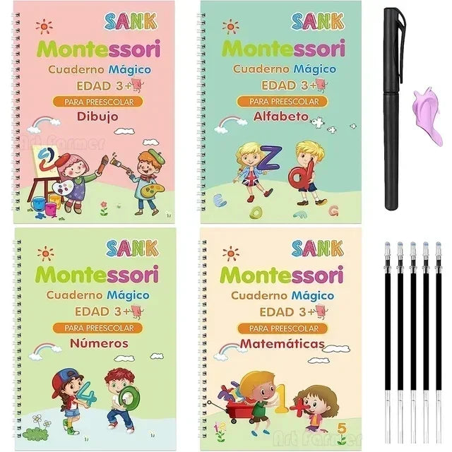 Magic Writing Book in Portuguese Calligraphy Notebook Montessori Kids Reusable Educational Calligraphic Letter Practice Toy - Sun Studio