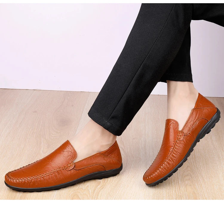 CLOHOO Men's Business Casual Shoes Leather Stitching Comfortable Breathable Rubber Bottom Second Layer Cowhide - Sun Studio