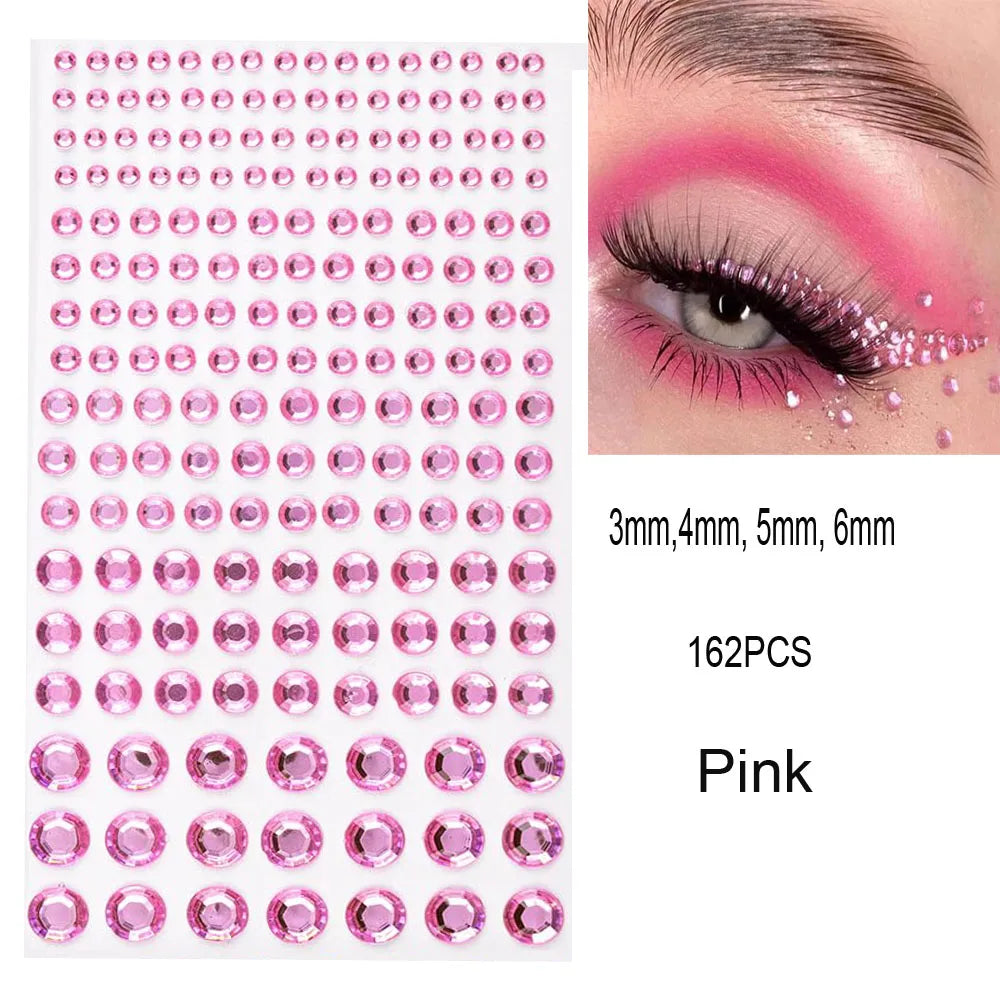 162/216/900pcs Eye&Face&Body Diamond Tattoos Stickers 3/4/5/6mm Colored Glitter Rhinestone Tattoo for Party Makeup Gem Accessory - Sun Studio