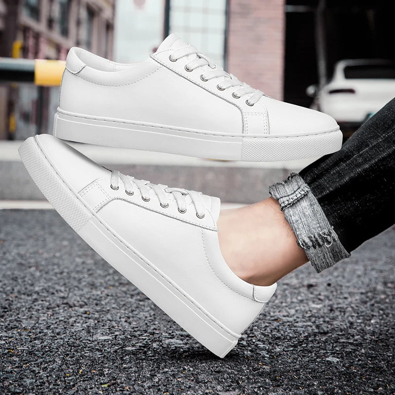 New Sneakers Men Shoes Genuine Leather Mens Casual Shoes Flat Male Footwear Fashion Black White Shoes Tenis Masculino Skateboard - Sun Studio