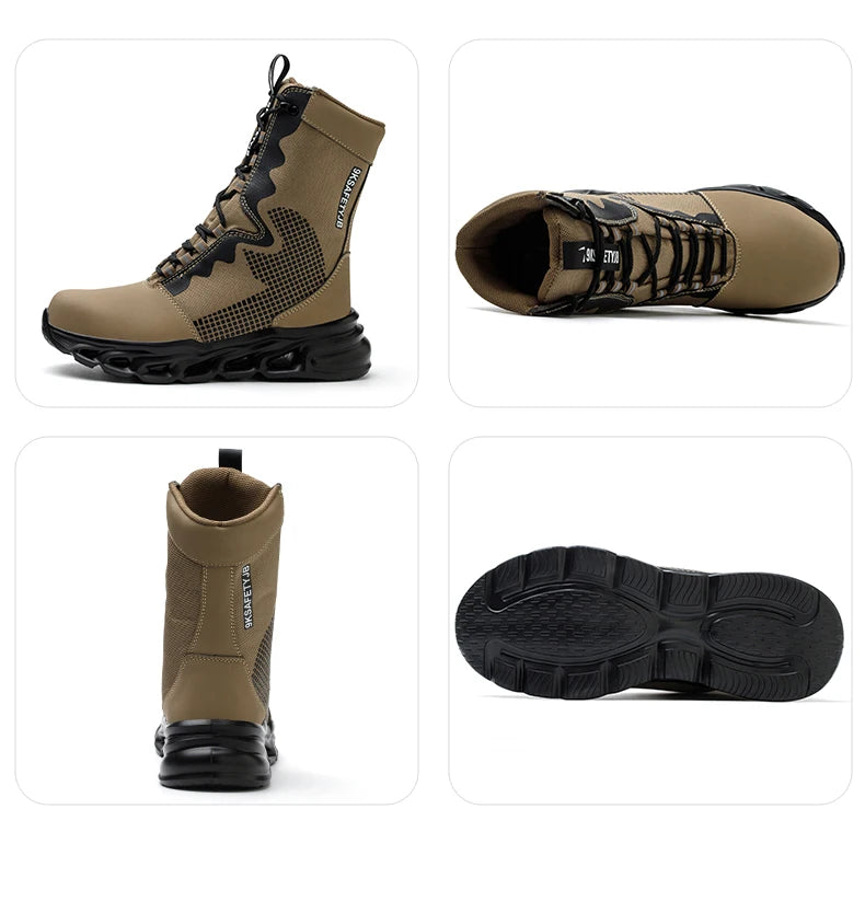 New Fashion 2024 Men Boots Safety Shoes Security Steel Toe Cap Military Boots Working Steel Toe Anti-Smashing Men's Work Boots - Sun Studio