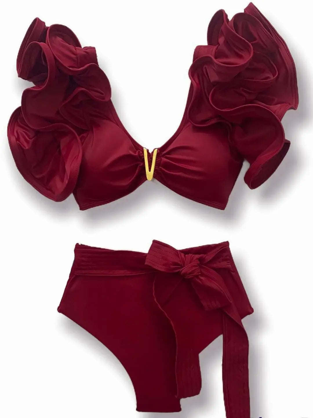 Floral Ruffled Hem Bikini Set Women Flora V-Neck High-Waisted Two Piece Swimsuit 2025 Girl Beach Bathing Suit Swimwear Biquinis - Sun Studio