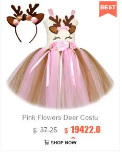 Brown Sequins Deer Costumes for Baby Girls Christmas Princess Dresses Kids Reindeer Outfit Children New Year Clothes Xmas Gift - Sun Studio